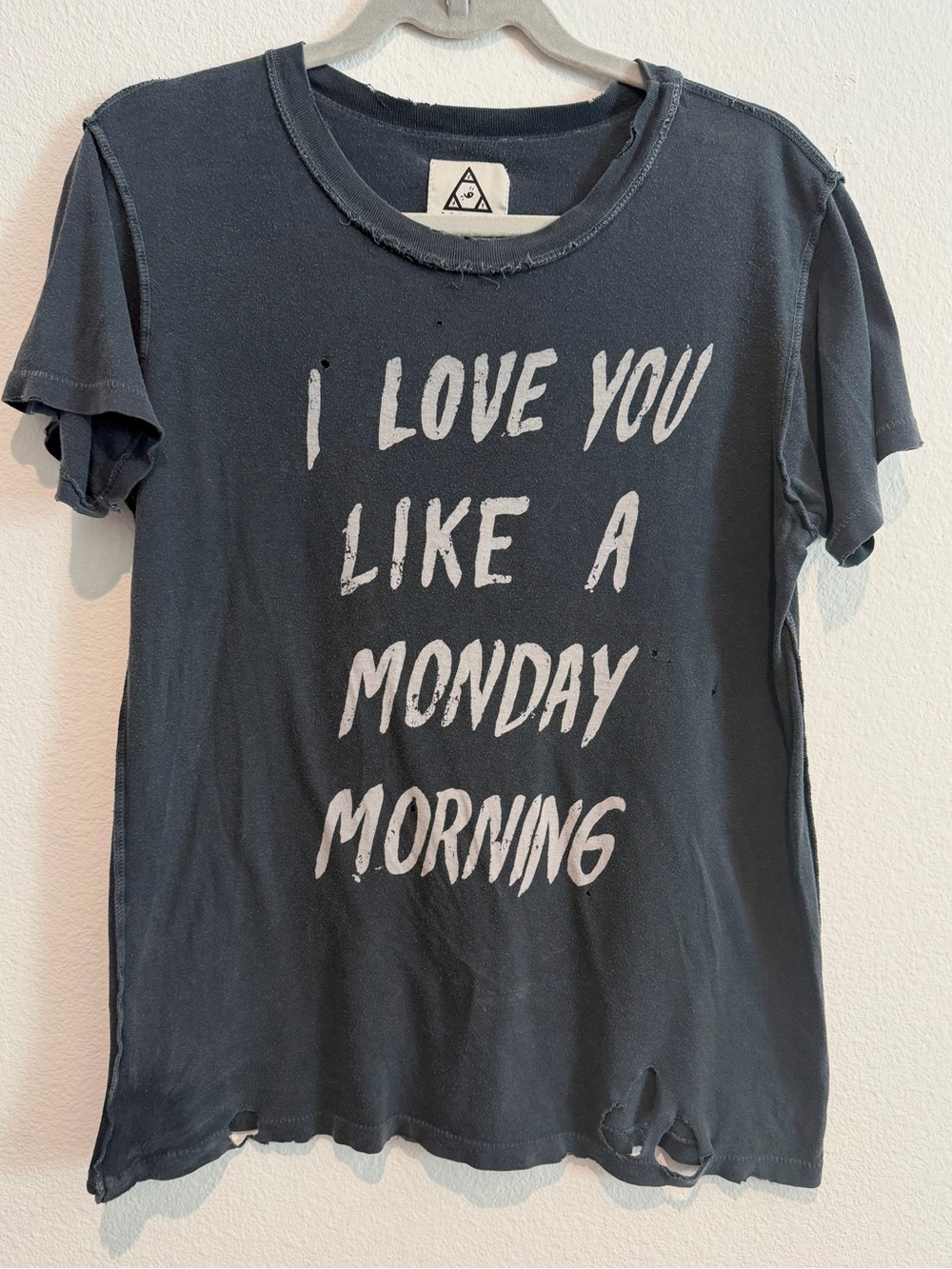 RARE VINTAGE UNIF “Love You Like A Monday” Distressed Black Graphic Tee, size xs